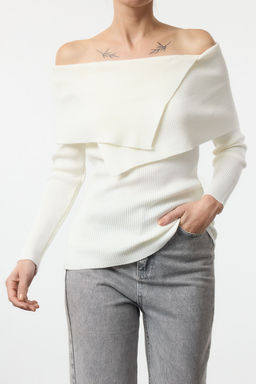 Ekru Carmen Yaka Basic Triko Kazak TEDAW25KZ00023