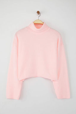Wardrobe Essentials Pembe Genis Kal?p Yumusak Dokulu Crop/K?sa Triko Kazak TWOAW26KZ00113