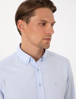 A__k Mavi Oxford Slim Fit Kolay _t_lenebilir G_mlek