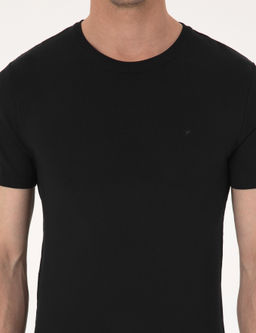 Siyah Slim Fit Bisiklet Yaka Triko T-shirt