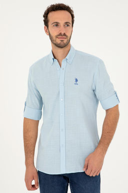 Рубашка U.S. Polo Assn с длинным рукавом голубая хлопок  фото 3