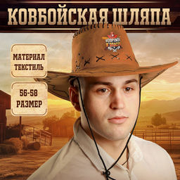 Ковбойская шляпа «Вооружен и опасен», р-р. 56-58, коричневая
