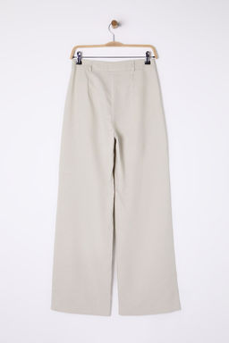 Bej Wide Leg/Genis Paca Pilili Dokuma Pantolon TWOAW22PL0475