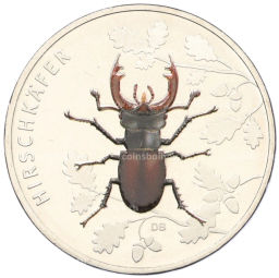 Монета 5 евро 2024 года D Германия Чудесный мир насекомых Жук-олень