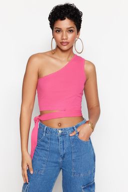 Trendyolmilla Tarc?n Tek Omuz Fitted/Vucuda Oturan Baglama Detayl? Fitilli Orme Bluz TWOSS22BZ1558 фото 3