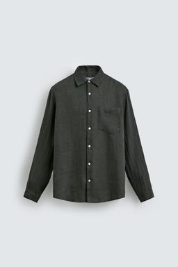 CAMISA REGULAR FIT 100% LINO / Verde oscuro - Zara фото 6
