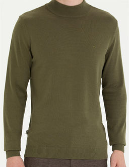 Koyu Haki Slim Fit Yar_m Bal_k__ Yaka Basic Triko Kazak - Pierre cardin фото 6