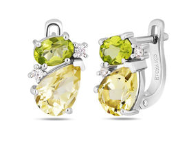 Серьги, лимонный топаз , перидот, Юрмала