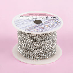 Цепь со стразами, металл, стекло, 2 мм, 9±1 м, цвет серебряный