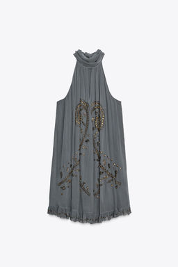 ZW COLLECTION EMBROIDERED HALTER DRESS - Zara фото 8