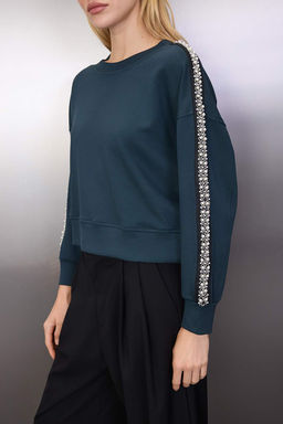 Petrol Tasl? Serit Aksesuar Detayl? Bisiklet Yaka Regular/Normal Kesim Sweatshirt TWOAW26SW00033 - Trendyolmilla фото 3