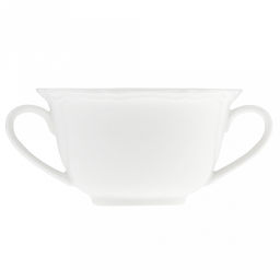 "Совершенство" Бульонница фарфоровая 280мл, д11,3х6,5см, с ручками, белый, рельефный декор, волнистый край (Китай)