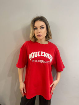 K12301 Футболка OVER SIZE (плотный хлопок) КРАСНЫЙ