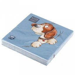 Салфетки бумажные "Bouquet Home Collection" 33х33см, 3-х слойные, 20 штук в упаковке, 100% целлюлоза, "Весёлая собачка" (Россия)