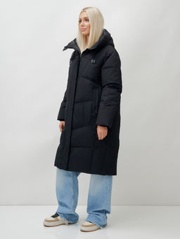 Пальто летучая мышь женское с капюшоном зимнее черного цвета 9616Ch - Mtforce фото 4