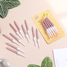 Цена за 3 шт. Свечи в торт Спираль, 10 шт., средние, 5 см, розовый металлик - Страна карнавалия фото 2