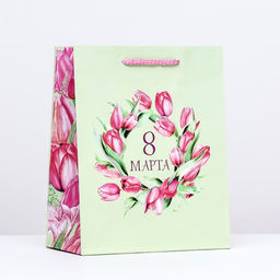 Пакет подарочный 8 марта, зеленый, 18 х 22,3 х 10 см - Simaland фото 3