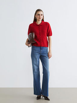 Kad?n Polo Yaka K?sa Kollu D??meli Triko H?rka