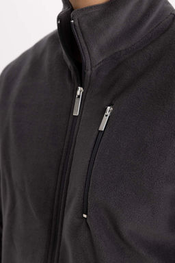 Флисовый кардиган стандартного кроя с воротником-стойкой - Defacto фото 5