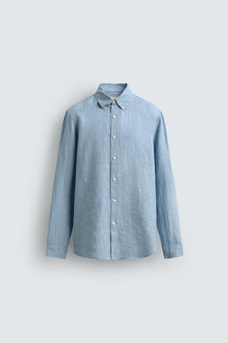 CAMISA REGULAR FIT 100% LINO / Azul / Verde - Zara фото 8