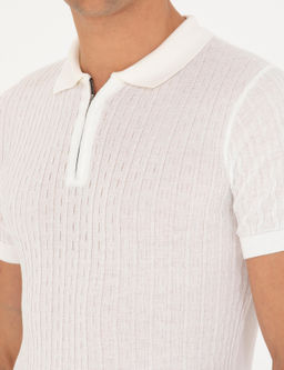 Белая приталенная трикотажная футболка с воротником-поло - Cacharel фото 7