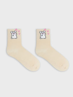 Цена за 5 пар! Носки детские бежевые с рисунком в виде мышки - Mark formelle фото 3