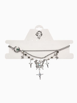 Колье Бабочка звёзды, белое в серебре, 40 см