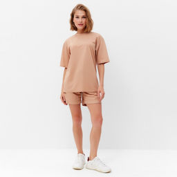 Костюм женский (футболка, шорты) MINAKU: Casual Collection, песочный, размер 46