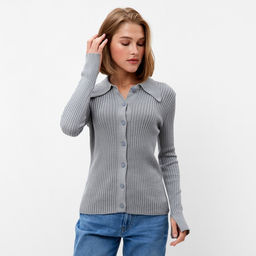 Джемпер женский на пуговицах MINAKU: Knitwear collection, серый, размер 42-44