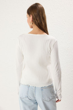 Trendyolmilla Ekru 2Li Bluz H?rka Tak?m Pointel/Dokulu Kumas Vucuda Oturan Esnek Orme Bluz TWOSS25BZ00417  фото 5