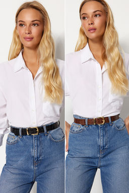 Trendyolmilla Siyah-Taba 2li Paket Croco Deri Gorunumlu Kad?n Kemer TWOAW24KE00030  фото 4