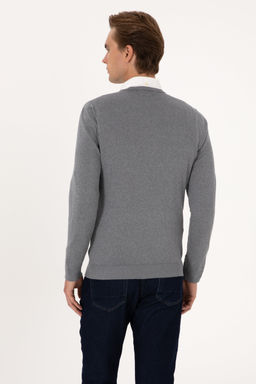 Erkek Slim Fit V Yaka Gri Melanj Basic Kazak - U.s. polo assn фото 12