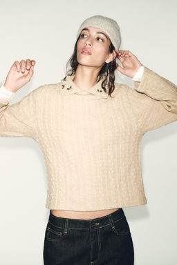 CABLE-KNIT JUMPER WITH JEWEL NECKLINE - Zara фото 3