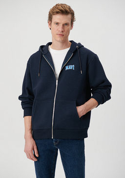 Mavi Logo Bask?l? Fermuarl? Lacivert Sweatshirt