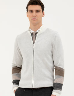 Ekru Slim Fit Fermuarl_ Triko H_rka