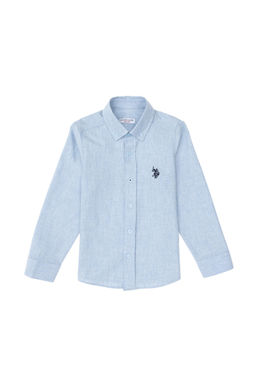 Голубая базовая рубашка с длинным рукавом для мальчика Неожиданная скидка в корзине