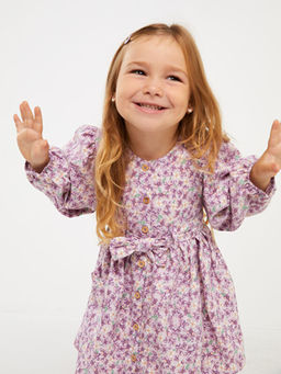 Bisiklet Yaka Uzun Kollu Desenli K?z Bebek Elbise - Waikiki фото 2