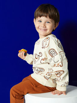 Bisiklet Yaka Bask?l? Erkek Bebek Sweatshirt ve Pantolon 2li Tak?m - Waikiki фото 2