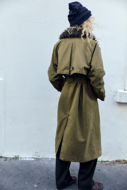 WAXED TRENCH COAT WITH FAUX FUR COLLAR - Zara фото 8