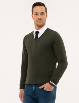 Ye_il Slim Fit V Yaka Basic Triko Kazak - Pierre cardin фото 3