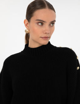 Siyah Comfort Fit Yar_m Bal_k__ Kazak