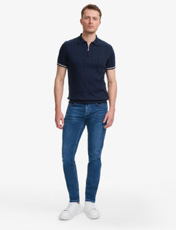 Lacivert Slim Fit %100 Pamuk Fermuarl_ Polo Yaka Triko Ti__rt