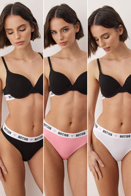 Siyah-Beyaz-Cok Renkli 3lu Suprem Tanga Lastikli Slogan Tanga Kulot THMAW26KU00020 - Trendyolmilla фото 4