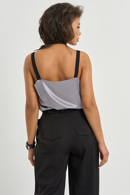 Топ в полоску с кружевной вставкой серый - Fly фото 3