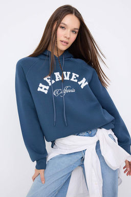 Teen Petrol Slogan Nak?sl? Oversize/Genis Kal?p Kapusonlu Orme Sweatshirt TWOAW26SW00175