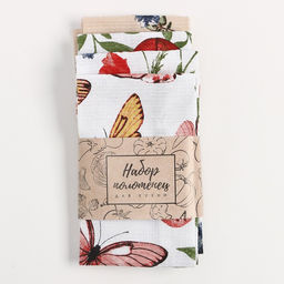 Набор полотенец Доляна Луговые цветы 28х46 см - 4 шт, 100% хлопок, вафля 160 г/м2  фото 8