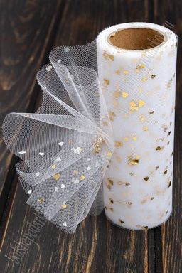 Фатин с пайетками "Сердечки" 15 см*10 ярд (SF-2948) белый