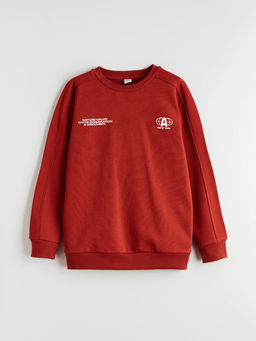 Bisiklet Yaka Bask?l? Erkek ?ocuk Kal?n Sweatshirt