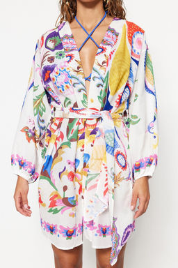 Cicek Desenli Kusakl? Mini Dokuma Balon Kollu %100 Pamuklu Plaj Kimono&Kaftan TBESS22KM0022 - Trendyolmilla фото 5