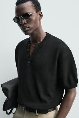 CAMISETA PUNTO ALGOD?N - LINO / Negro - Zara фото 13